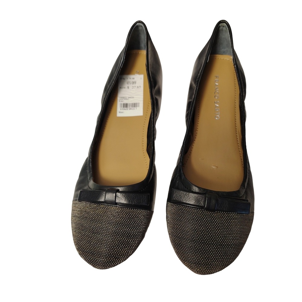 Franco Sarto Centara Black Leather Beaded Cap Toe Bow Ballet Flats size 6
5